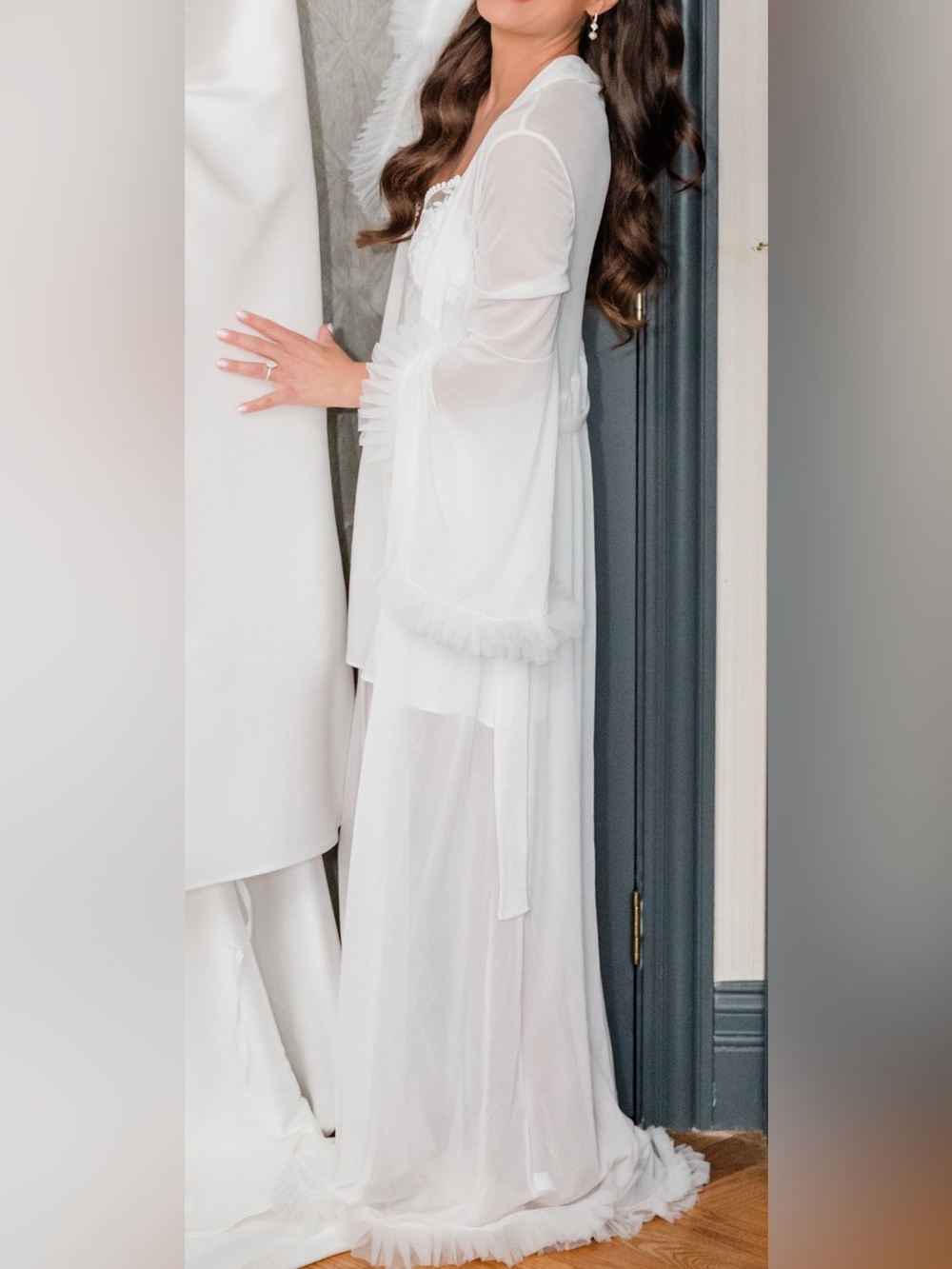 Elegant White Sheer Robe with Ruffle Trim - Women Intimates & Sleepwear